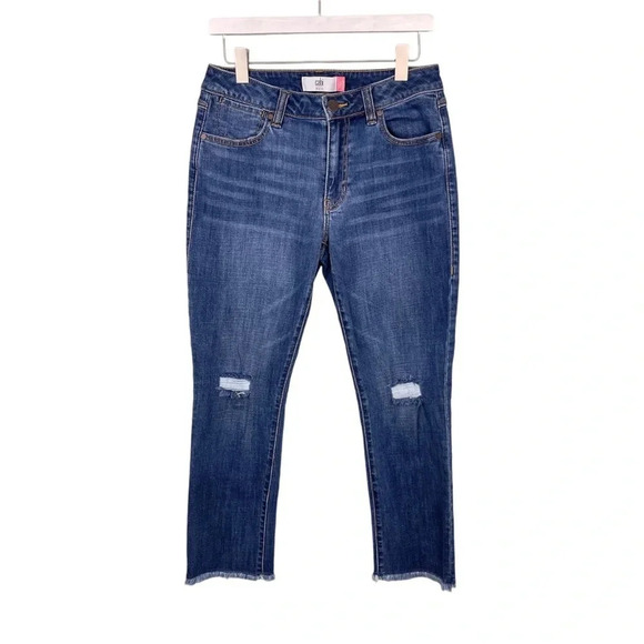 Cabi Cropped High Rise Straight Distressed Jeans Raw Hem Size 6 - Picture 1 of 8